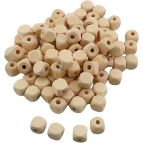 1 Pack 100 PCS Log Color Wooden Beads Large Hole Diameter Round Corner Square Beads Blank Wooden Beads Log Color 0.47x0.47inch Used for Crafts Handmade Gifts Home Decoration Keychains Sewing