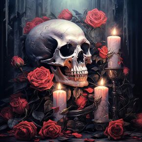 Pavemlo 5D Diamond Art Kits for Adults Skull Candle, Full Drill Diamond Art Roses Pictures Paint with Diamonds, DIY Cross Stitch Jewel Art Rhinestone Craft for Home Wall Decor 12x12 Inch