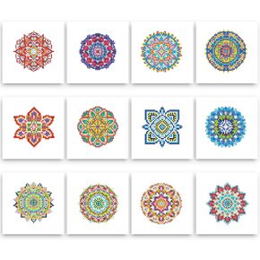 PeakLuv 12pcs Mandala Small Diamond Art Kits Small Diamond Painting Kits, Flowers Mini Diamond Art Kits for Beginners, Square Drill Mini Gem Painting 1-Hour Painting for Home Desktop Decor, 6X6in