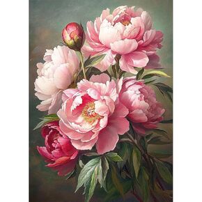 MEIYUDA Flowers Diamond Painting Kits for Adults, 5D Peony Flowers Diamond Art Kits for Adult Beginners, Flowers DIY Full Diamond Art Painting Kit for Home Wall Decor 12x16inch