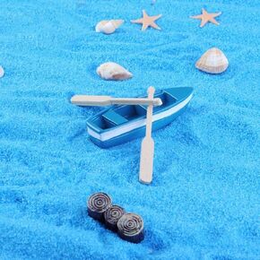 1 Pc Blue Mini Rowboat Mini Tiny Wooden Boat with Oars for Fairy Garden Kits for DIY Fairy Garden Dollhouse Decoration, Miniature Dollhouse Boat with Oars Canoe Model Figurines Dollhouse Accessories