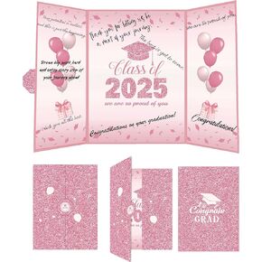 Graduation Decorations Class of 2025: Graduation Guest Book 2025 Signature Book Alternative, Graduation Gifts for Her High School College Grad Keepsake, Pink Graduate Party Decor Supplies