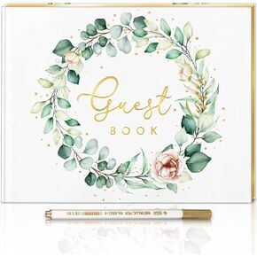 Wedding Guest Book Hardcover, White and Gold Guest Sign-in Book with Gold Foil Design, 8x10 Inches, Perfect for Weddings, Bridal Showers, and Engagement Parties