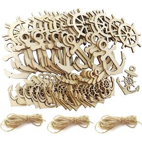 Honbay 60PCS Unfinished Wooden Anchor Rudder Cutouts Blank Small Anchor Rudder Shaped Pieces Ornaments for Arts Crafts DIY Projects Home Party Decoration (3 Styles)