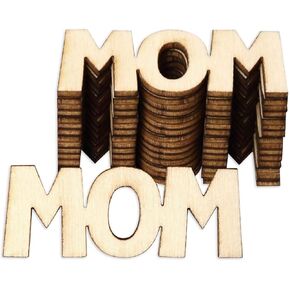 30 Pcs Little MOM Wood Crafts DIY Cutout Wooden Slices Embellishments Unfinished Wood Ornaments for Happy Mothet's Day Mom's Birthday Party Decorations