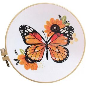 Generic Embroidery Kit for Adults Beginners Starter Stitch Kit with Flying Hummingbird Pink Flowers Pattern Handmade Needlepoint Kits, Onesize