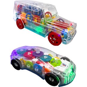 مجموعة من سيارتين LED LED UP CARS ROAD OFF CARS TOY مع Light Light Moving Music Music Fun Educational Bump و Go Toy Car for Kids-Battery