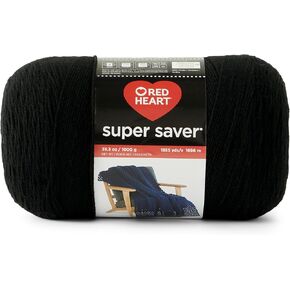 Red Heart Super Saver 1000gm Black Yarn - 1 Pack of 35.2oz/998g - 100% Acrylic - #4 Worsted (Medium) - 1860 Yards for Knitting, Crocheting, Crafts & Amigurumi