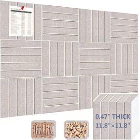 Cork Board Alternative - 0.47’’ Extra Thick 12 Pack Black Felt Bulletin Board Tiles with Pushpins & Clips, 48’’ x 36’’ Wall-Safe Pin Board for Office Decor, Home & Classrooms