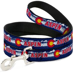 Dog Leash Colorado Aspen Flag Snowy Mountains Weathered Blue 6 Feet Long 1.0 Inch Wide