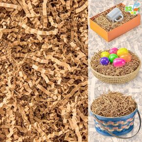 Joyin 32oz عشب عيد الفصح ، عشب الورق البني النقي القابل لإعادة التدوير ، مقطعة Raffia تجعيد مقطوعة لصيد بيض عيد الفصح ، حشو سلة ، ديكور حقيبة الحفلات ، غلاف الهدايا