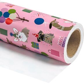 WRAPAHOLIC Dog Wrapping Paper - Mini Roll - 17 Inch X 33 Feet - Pink Kids Birthday Wrapping Paper Rolls Doggy Girls for Birthday, Party, Holiday in Kuwait