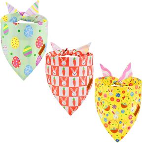 Vehomy Easter Dog Bandanas 3Pack Reversible Pet Spring Scarf Dog Triangle Scarf Puppy Rabbit Easter Egg Carrot Pattern Pet Bandana Bib for Small Medium Large Dogs