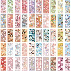 50Sheets Korean Deco Stickers Set, Kpop Potocard Korean Stickers with Cute Animal, DIY Colorful Glitter Self Adhesive Deco Stickers for Scrapbook Card (Pink)