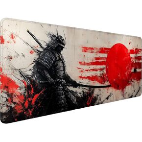 Japanese Samurai Desk Mat Anime Graffiti Large Gaming Mouse Mat with Stitched Edges,Non-Slip Waterproof Rubber Base Mous Mat 31.5"x11.8" Office Computer Keyboard Laptop Home