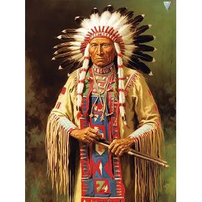 Kaliosy 5D Diamond Art Painting Kits for Adult Indians Tribe by Number Kits, Paint with Diamonds Art Man DIY Full Drill, Crystal Craft Cross Stitch Embroidery Decoration (12x16inch) 30x40cm