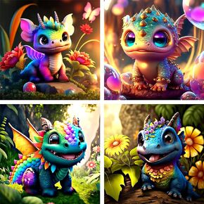 Igoodom Diamond Painting Kit للبالغين ، 4 حزمة Cut Dragon Diamond Art للمبتدئين DIY 5D مثقاب كامل جولة اللوحة الماس GEM ART FOR Home Wall Decor Gift 12x12inch