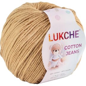 Cotton Jeans Yarn, 55% Cotton 45% Acrylic, Amigurumi Yarn, Soft Cotton Yarn for Crochet and Knitting, 1.76 Oz (50 Gr) / 180 Yards (165 Mt), (Camel) 1