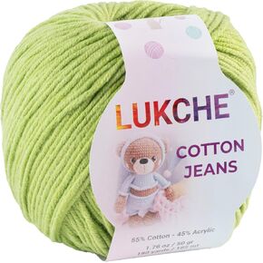 Cotton Jeans Yarn, 55% Cotton 45% Acrylic, Amigurumi Yarn, Soft Cotton Yarn for Crochet and Knitting, 1.76 Oz (50 Gr) / 180 Yards (165 Mt), (Pistachio Green) 1