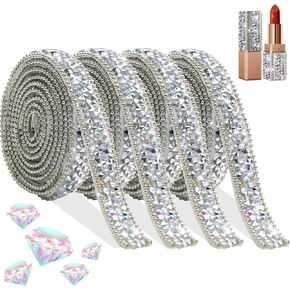 FULZTEY Crystal Rhinestone Ribbon,Assorted Styles Rhinestone Strips for Crafts,Self Adhesive Rhinestone Glass Sticker,Bling 4 Rolls Rhinestone Tape for DIY Car Cups Gift Parties Decorations