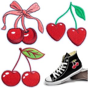 6PCS Cherry Iron on Patches, Cute Embroidered Cherry Patches for Women, Sew/Iron On Red Cherry Bow Heart Repair Applique DIY Accessories for Clothes, Hats, Decorations