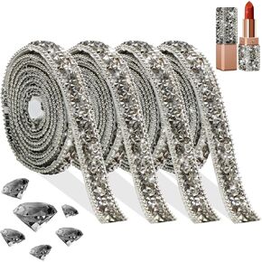 FULZTEY Crystal Rhinestone Ribbon,Assorted Styles Rhinestone Strips for Crafts,Self Adhesive Rhinestone Glass Sticker,Bling 4 Rolls Rhinestone Tape for DIY Car Cups Gift Parties Decorations