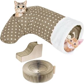 Pawaboo Cat Tunnel Christmas Sock with Bell Balls, Upgraded 2 Way Cat Tunnel Interactive Toy, Pet Xmas Stocking with Crinkle Paper & Strong Spring-Steel Frame for Cat Kitten Kitty, Red Christmas Tree