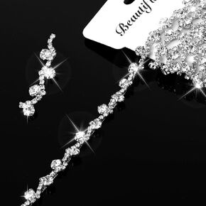 2 Yards Crystal Applique Strips Rhinestone Chain Trim String for Crafts Clothes Bling Sewing Embellishments Silver Crystal Chain for Wedding Cake Jewelry Necklace Bags Parties Bouquet Clothes DIY