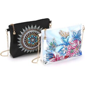 JBTM24 2 Pcs Diamond Painting Crossbody Bag, DIY 5D Diamond Painting Handbag Kit with Chain and Tassel, Bling Bling Rhinestone Makeup Shoulder Bag for Girl Woman, DIY Craft Gift, Blank&White