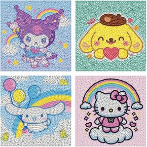 4 Packs Diamond Art Kits for Kids, 5D Cartoon DIY Diamond Mosaic Kits for Beginners, Children Arts and Crafts for Kids Ages 8-12 Round Full Drill Gem Art for Home Wall Decor Kids Present 6X6 inch