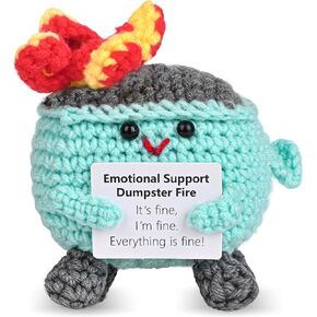 Emotional Support Dumpster Fire Crochet, a Cute Funny Handmade Desk Accessories Emotional Support Gift Friend Birthday Gifts,Inspirational Gifts for Women Men,with Positive Card (red)