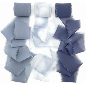 Fringe Chiffon Ribbon, 1.5" X 18 Yds Total, Blue Ribbon for Wedding Invitations, Bridal Bouquets, Gift Wrapping, Flower Arrangements, DIY Crafts (Blue)