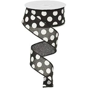 Polka Dot Wired Edge Ribbon (1.5", Black White) - 10 Yards : RX9145X6