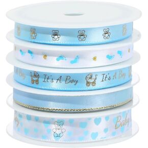 VIDELLY 5 Rolls Baby Shower Ribbons, 7/8 Inch 27 Yards Blue Ribbon for Crafts Gift Wrapping Baby Shower Gender Reveal Party Decor