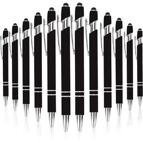 EOOUT 12pcs Ballpoint Pens, 1.0mm Black Ink Soft Touch Click Metal Pen with Stylus Tip for Touch Screens, 2-in-1 Ballpoint with Stylus Tip