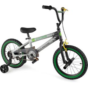 John Deere Mud Machine Kid's Bicycle with Removable Training Wheels — 16" Boy’s Bike – Ages 4 and Up — Removable Training Wheels and BMX Stunt Tubes