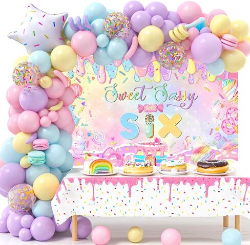 Mocsicka Donut 6th Birthday Banner Backdrop Sweet Sassy and Six Birthday Decorations Banner for Girls Sixth Birthday Party Banner for Phogography (Pink, 70.8x43.3 inch) in Kuwait