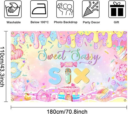 Mocsicka Donut 6th Birthday Banner Backdrop Sweet Sassy and Six Birthday Decorations Banner for Girls Sixth Birthday Party Banner for Phogography (Pink, 70.8x43.3 inch) in Kuwait