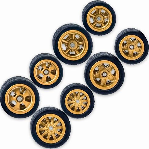 1/64 Wheels Front Small Rear Big with Rubber Tires for 1:64 Diecast Model Cars,Sporty,Muscle Vehicles,Miniature Modified Parts 4 Types in 1 Box (Electroplate Gold) in Saudi Arabia