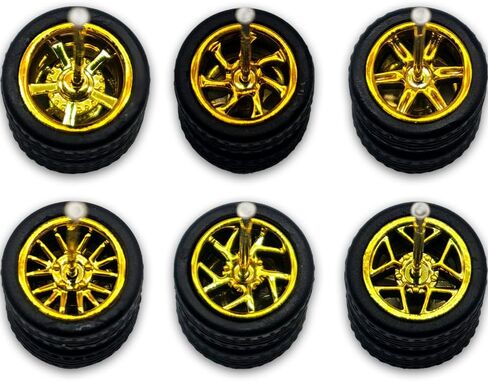1/64 Wheels Front Small Rear Big with Rubber Tires for 1:64 Diecast Model Cars,Sporty,Muscle Vehicles,Miniature Modified Parts 4 Types in 1 Box (Electroplate Gold) in Saudi Arabia