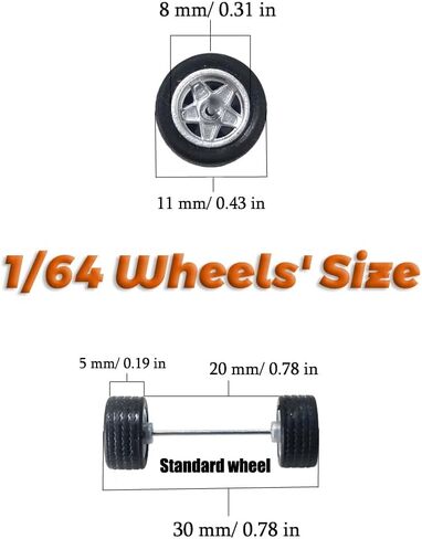 1/64 Wheels Front Small Rear Big with Rubber Tires for 1:64 Diecast Model Cars,Sporty,Muscle Vehicles,Miniature Modified Parts 4 Types in 1 Box (Electroplate Gold) in Saudi Arabia