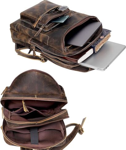 Vintage Leather Backpack For Men 16" Laptop Bag Large Capacity Business Travel Hiking Shoulder Daypacks Business Office Brown (Laptop Backpack 1) in Kuwait