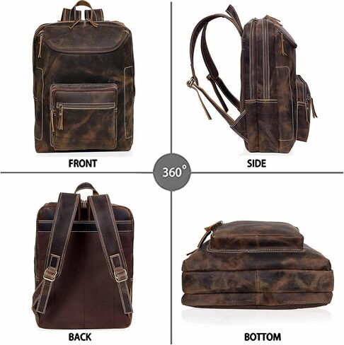 Vintage Leather Backpack For Men 16" Laptop Bag Large Capacity Business Travel Hiking Shoulder Daypacks Business Office Brown (Laptop Backpack 1) in Kuwait