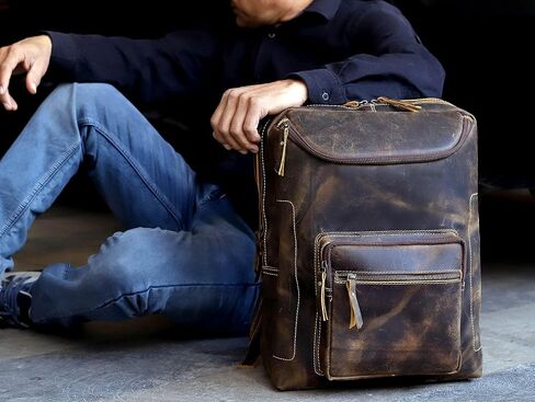 Vintage Leather Backpack For Men 16" Laptop Bag Large Capacity Business Travel Hiking Shoulder Daypacks Business Office Brown (Laptop Backpack 1) in Kuwait