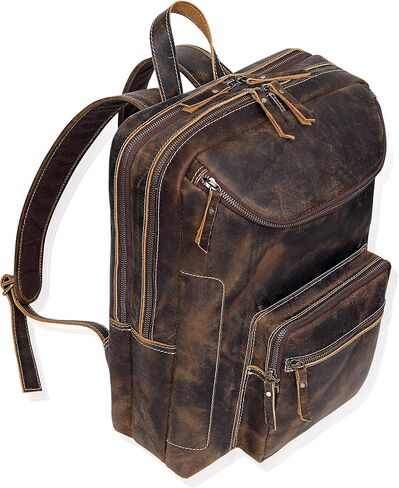 Vintage Leather Backpack For Men 16" Laptop Bag Large Capacity Business Travel Hiking Shoulder Daypacks Business Office Brown (Laptop Backpack 1) in Kuwait