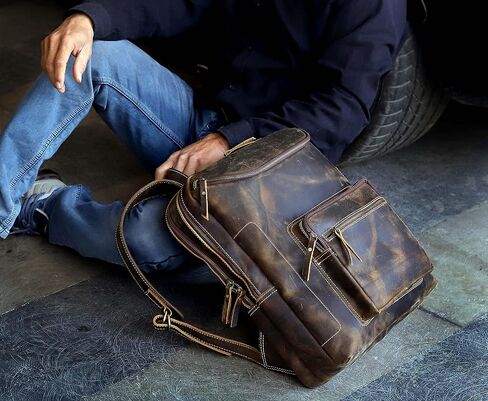 Vintage Leather Backpack For Men 16" Laptop Bag Large Capacity Business Travel Hiking Shoulder Daypacks Business Office Brown (Laptop Backpack 1) in Kuwait
