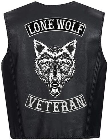 Vegasbee Lone Wolf Patch مطرزًا من الحديد على راكب الدراجة النارية راكب راكب راكب راكب السترة أعلى الروك 12 "الولايات المتحدة الأصلية (أسود أبيض) in Kuwait