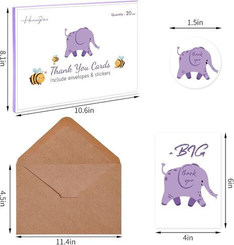 Funny Thank You Cards with Envelopes & Stickers, 4×6 in Cute Animal Pun Cards Assorted Blank Greeting Cards, Boxed Bulk Note Cards for Friends Teachers Business Coworker Employee Appreciation 20Pcs in Kuwait
