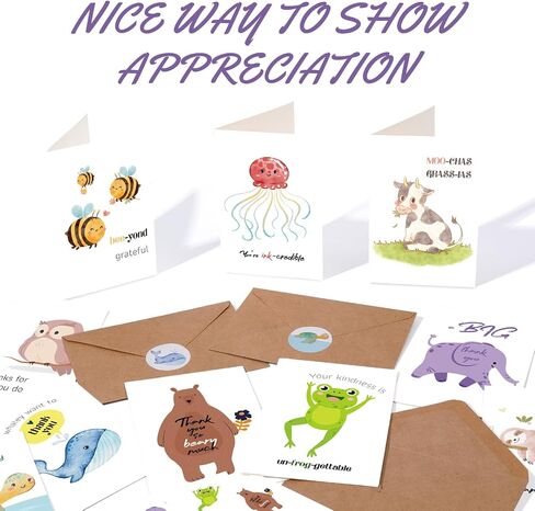 Funny Thank You Cards with Envelopes & Stickers, 4×6 in Cute Animal Pun Cards Assorted Blank Greeting Cards, Boxed Bulk Note Cards for Friends Teachers Business Coworker Employee Appreciation 20Pcs in Kuwait