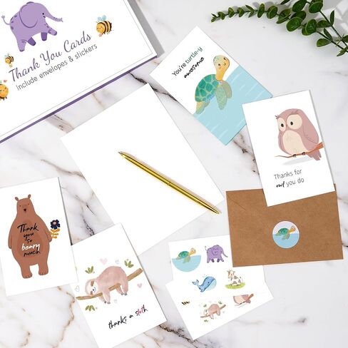 Funny Thank You Cards with Envelopes & Stickers, 4×6 in Cute Animal Pun Cards Assorted Blank Greeting Cards, Boxed Bulk Note Cards for Friends Teachers Business Coworker Employee Appreciation 20Pcs in Kuwait